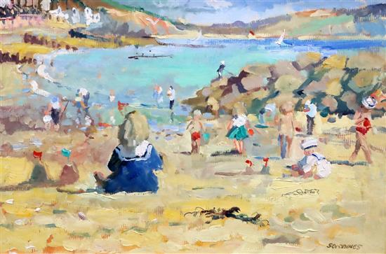 § Sherree Valentine-Daines (1956-) Children on the beach 8.5 x 12.5in.